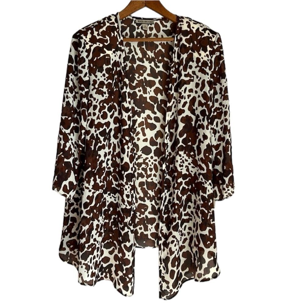 New Nwt Maya Brooke Animal print cardigan brown tan size 14 giraffe print slinky